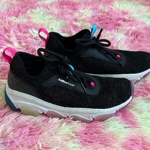 Justice Black Sneakers with Pink and Blue Highlights